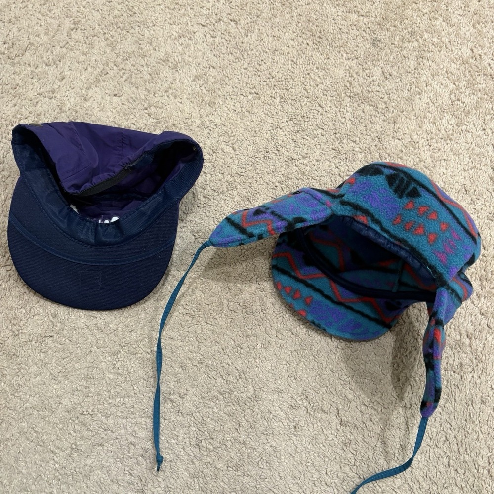 Vintage 90s Columbia Sportswear 2-in-1 Aztec Hat Sz M Purple Fleece Nylon USA - Picture 7 of 9
